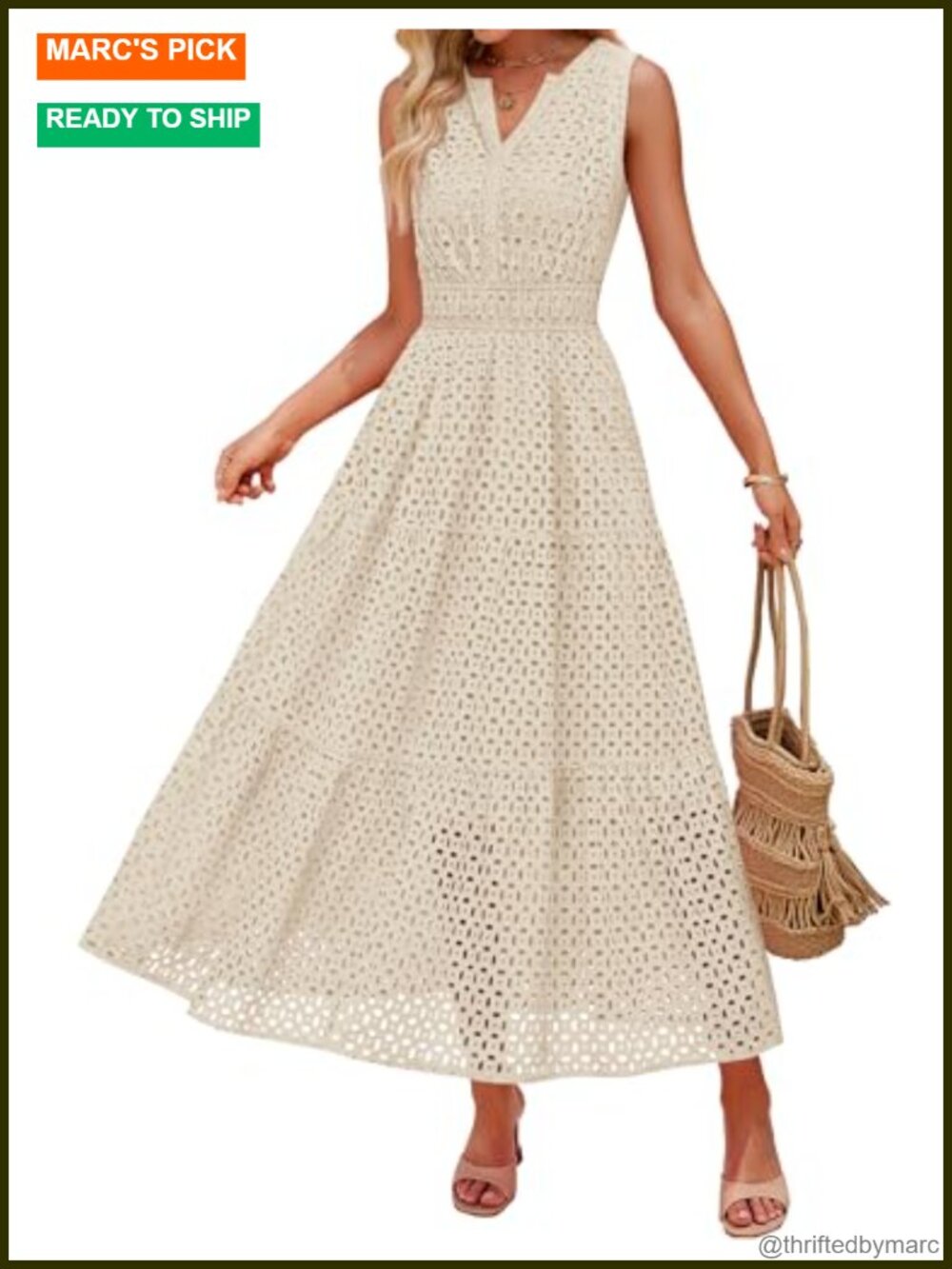 Sleeveless V Neck Eyelet A Line Flowy Maxi Dress